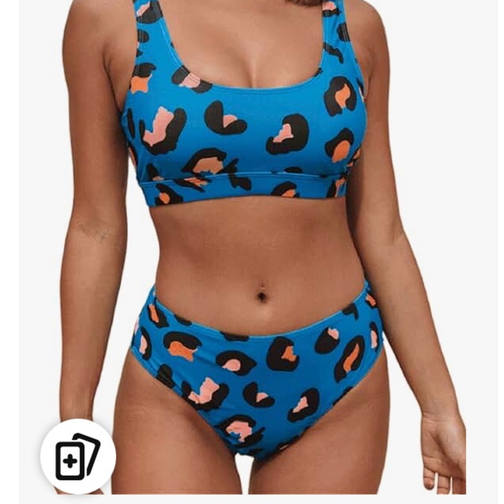 Hilinker Women's Leopard Print Swimsuits High Waisted Bikini